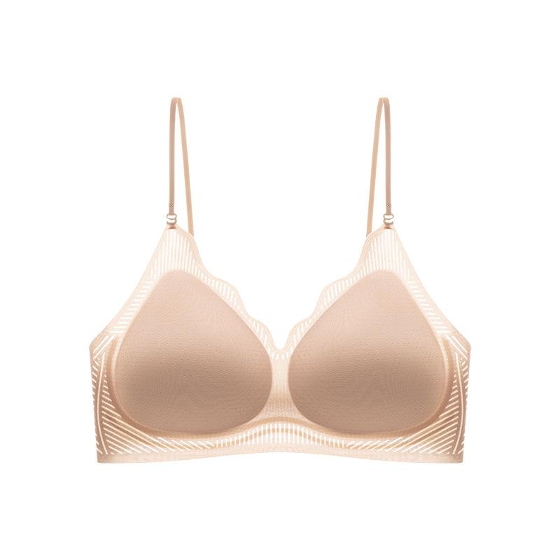 Thin shoulder straps, ultra-thin, seamless, cool feeling, ice silk women's steel-free movement, gather and close the brebeautiful