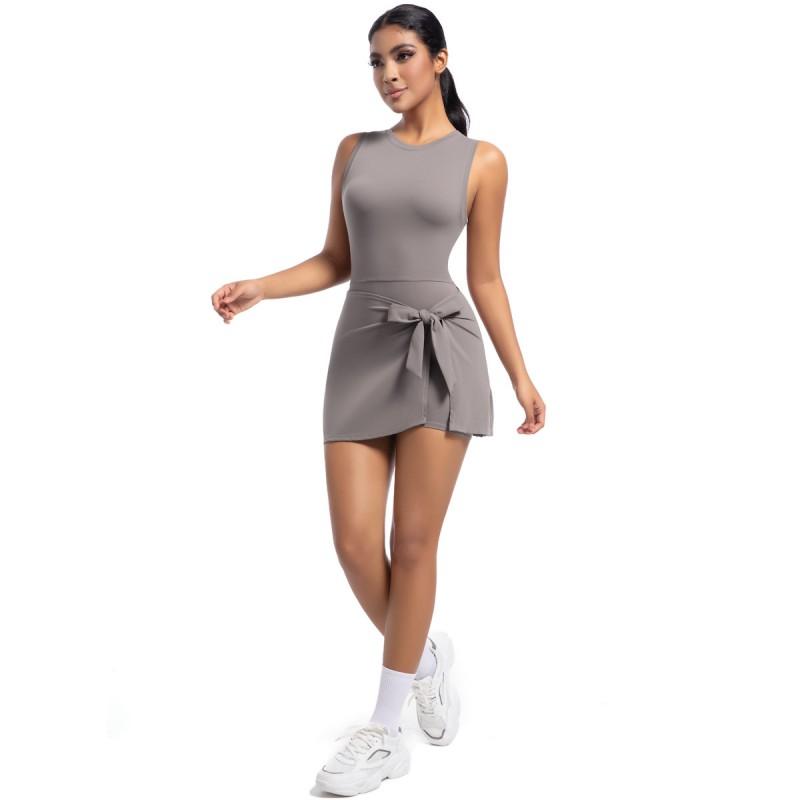 Women Backless Unitard Dance Dress Quick Dry Stretchy Sport Skirt Stage Performance Workout