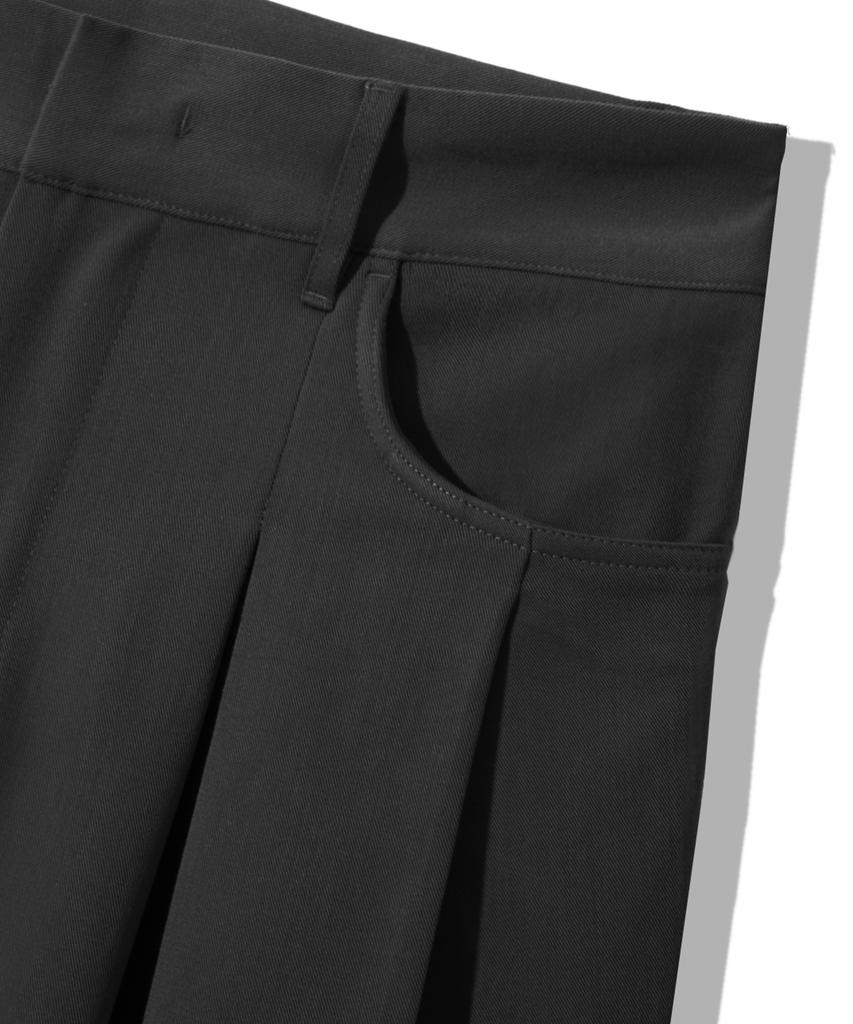 TRILLION Double Inverted Tuck Wide Pants [Black]