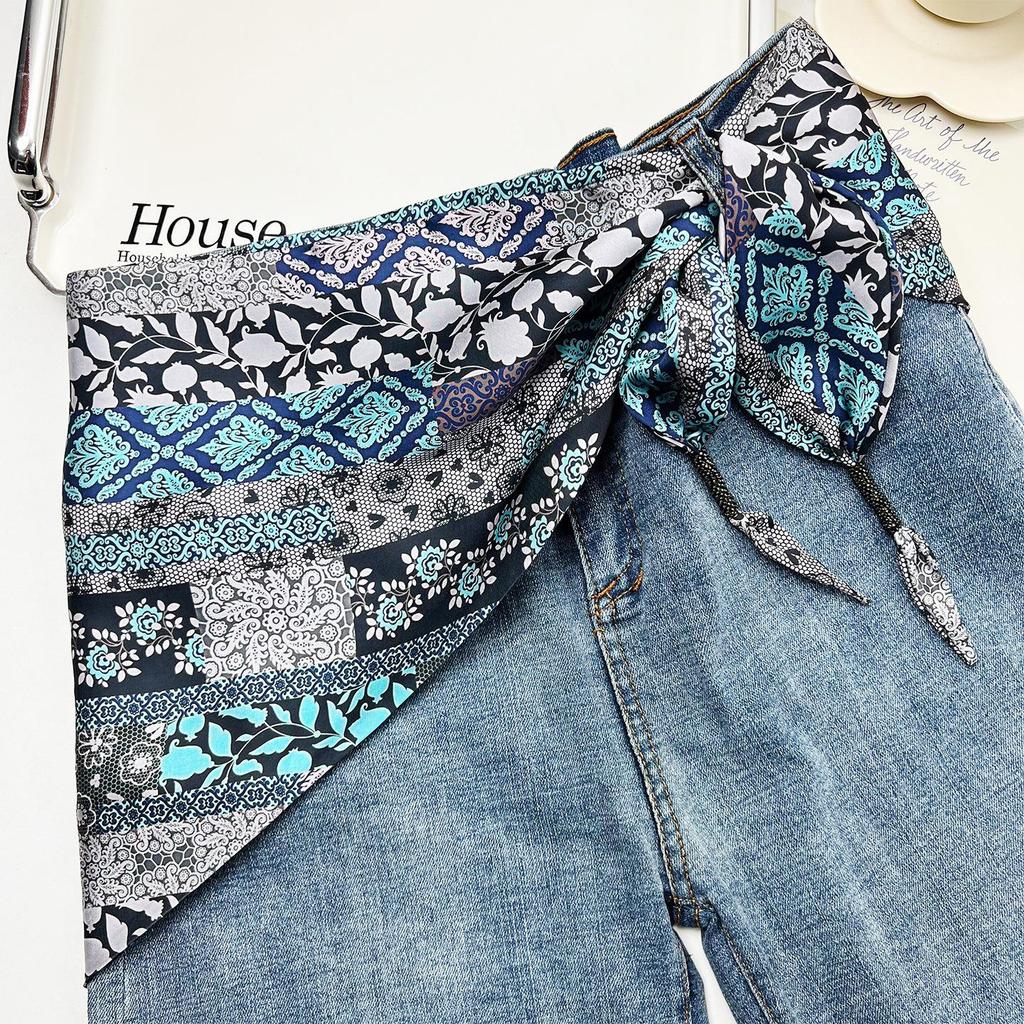 Všestranný etnický hedvábný šátek: Dámský pásek na zavazování v pase, trojúhelníkový pásek a cestovní doplněk