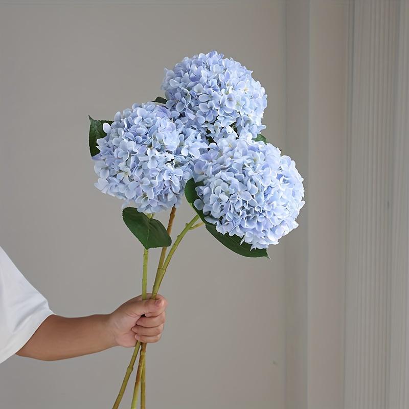 Vibrant Pink Artificial Flowers - 3pcs Realistic Hydrangea Bouquet with Green Stems - for Home, Wedding, Office, and Holiday Decor