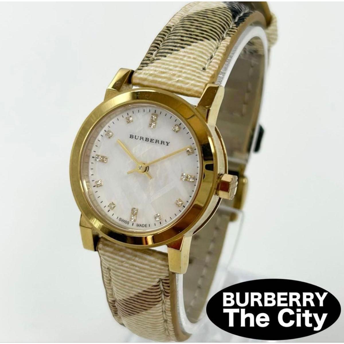 Used BURBERRY The City QZ Quartz Round Gold Pearl Dial Women s Watch Working