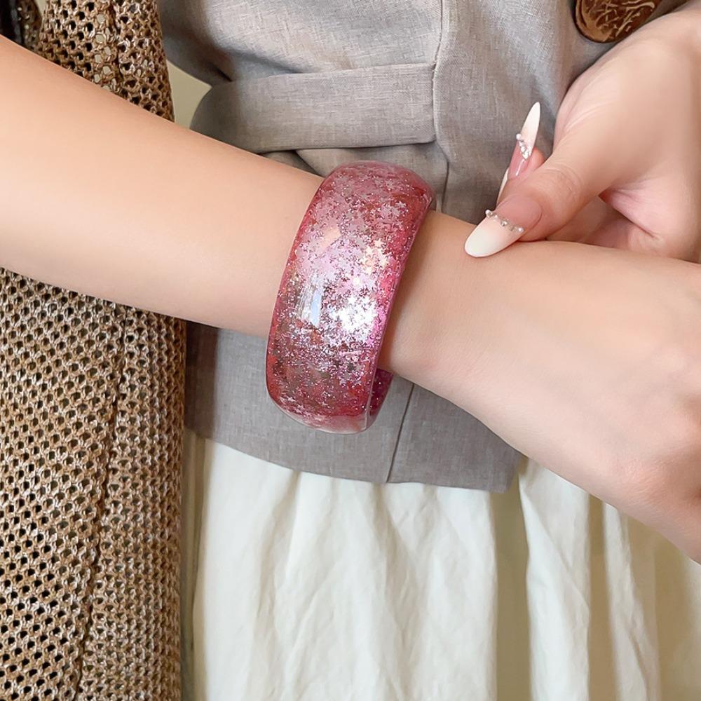 Resin Aurora Dopamine Bangle Smudging Retro Hand Ring Personality Women Wide Bracelet Gift