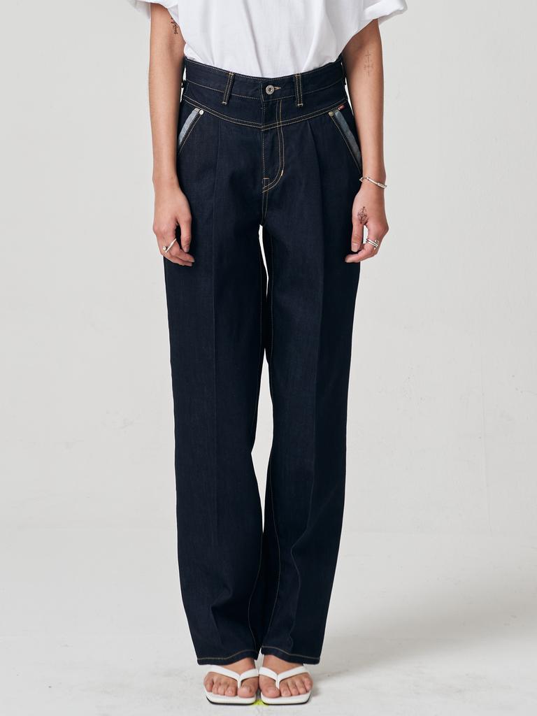 DILETTANTISME Unisex Raw Denim Semi-Baggy Single-Pleat Jeans