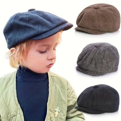 Děti Herringbone Stripe Newsboy Klobouk Outdoor Volný čas Cestování Klobouky Podzimní a Zimní Teplá baret Čepice Sportovní čepice pro chlapce Dívky