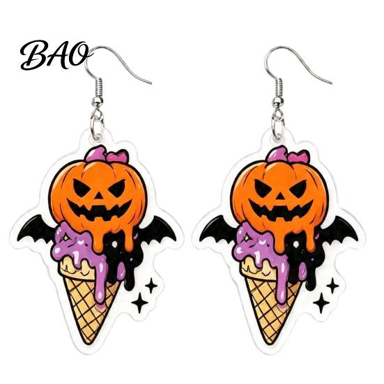 Gift for Halloween Lovers 1 Pair 2D Acrylic Earrings Women, Spooky Pumpkin Skull Trendy Cartoon Jewelry Black Cat Dangle Drop Earrings, Holiday Gifts