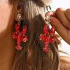 Creative Lobster Earrings Rhinestone Bohemian Dangle Earring Elegant Enamel Stud Earrings  Holiday
