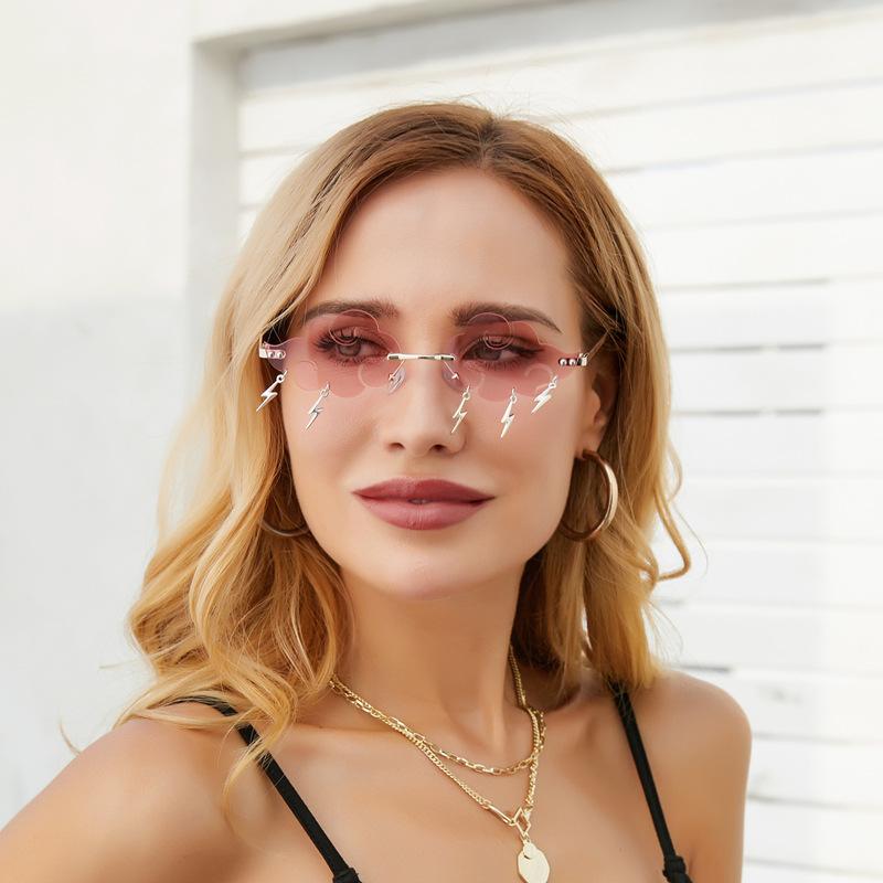 Lightning Pendent Sunglasses Funny Clouds Shaped Sunglasses Rim-Free Sunglasses 90s Disco Party Spectacles Sun Spectacles Steampunk