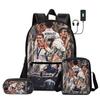 Children 3Pcs Set Daily Pack Football Star Rucksack Best Gift Pupil School Carry Carrier Pencil Bags M-Messis School Bag