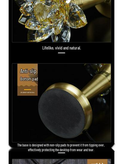 Copper LED Crystal Lotus Multi-Color Buddha Offering Lamp for Home Worship