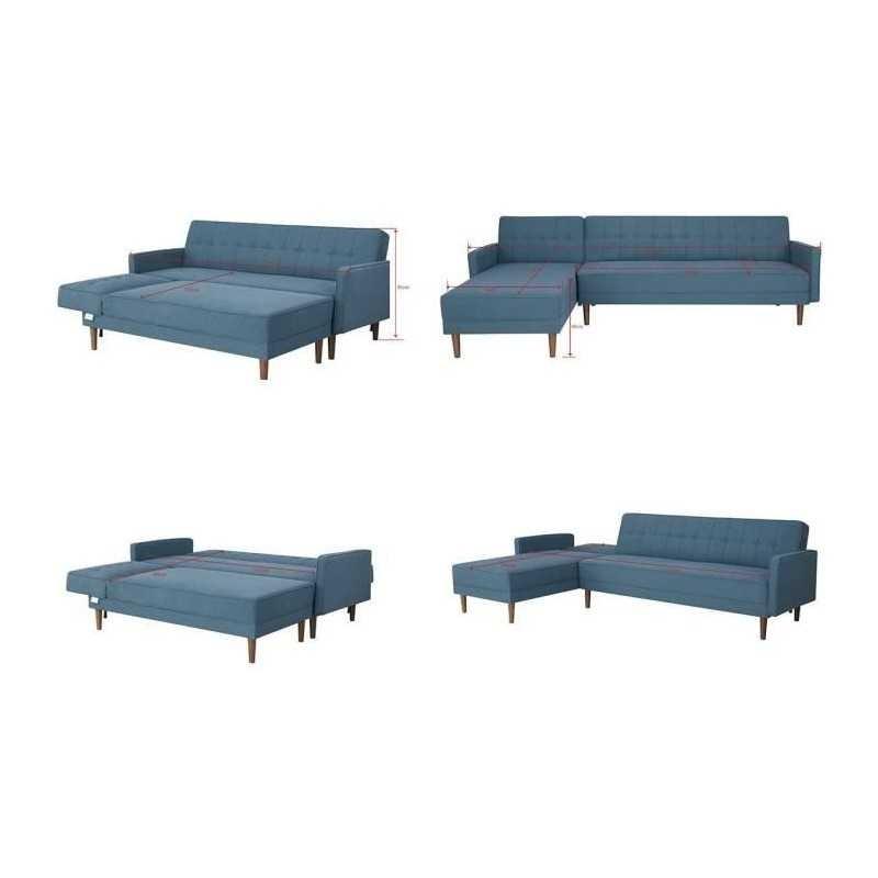 Imania Canapé D'angle Réversible 3 Places Tissu Bleu Pieds En Bois Adimaniacctbl