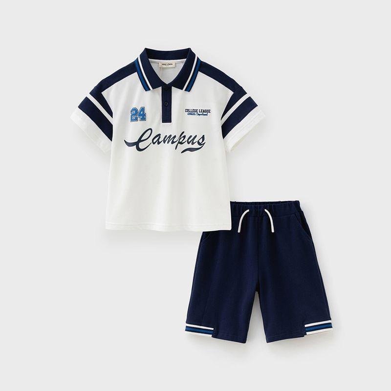 David Bella Boys  Suit Children s Short-Sleeved Shorts Summer Boys New Sports Summer Clothes Handsome Clothes Children s Clothing Navy Blue [Ready Stock] 130
