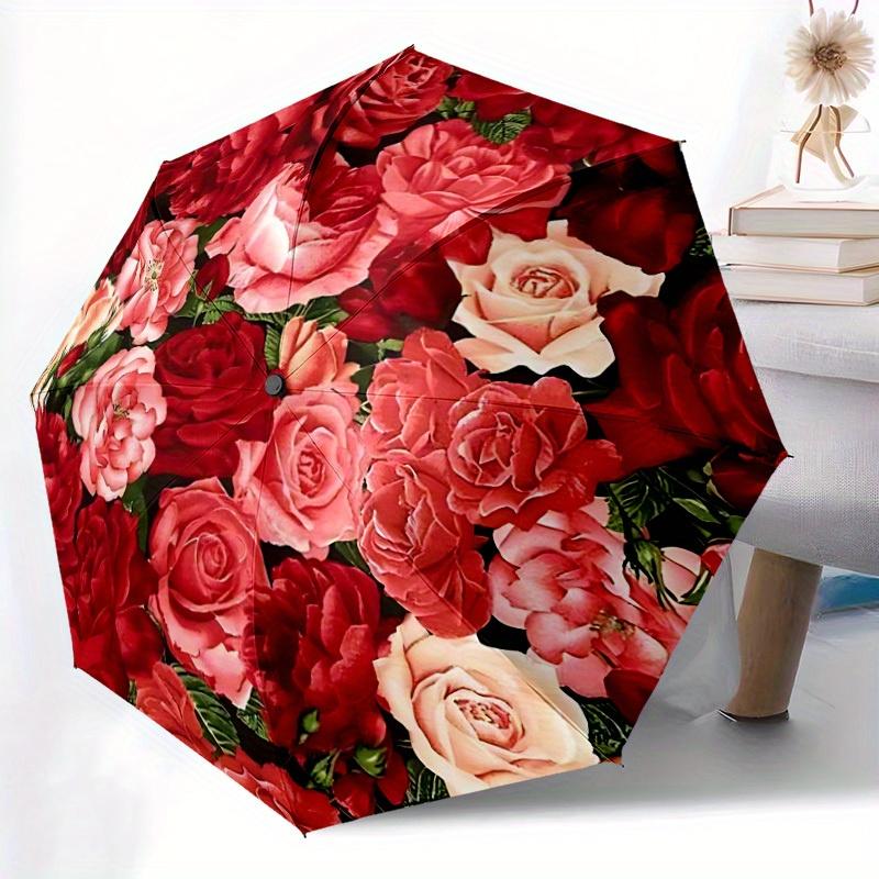 1 Stück Rose, Floralmuster Regenschirm - 8-Speichen Automatisches Öffnen/Schließen, Modischer Kompakter Regenschirm für Outdoor-Abenteuer yy250813127
