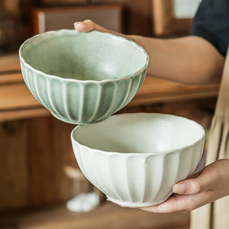 Japanese Vertical Ceramic Bowl Salad Bowl Household Large Bowl Vegetable Bowl Soup Noodle Bowl Restaurant Tableware Round Bowl