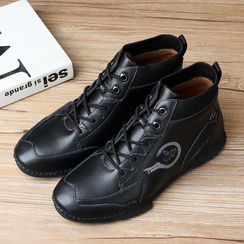 Men's Original Shoes Snow Boots Leather 2025 Winter New Ankle Boots Warm Plush Casual Cotton Boots Fashionable Walking Shoes
