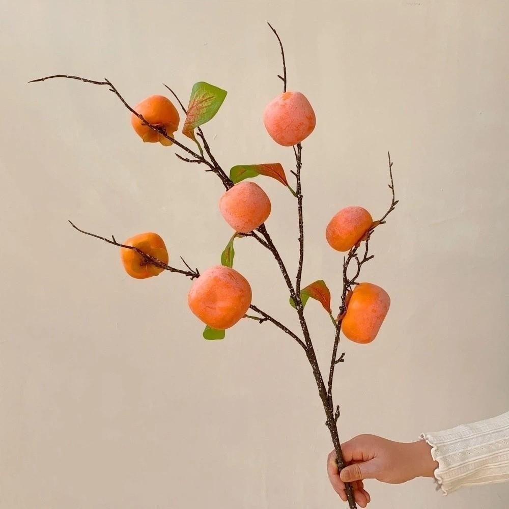 Realistic Artificial Persimmon Branch Handmade Artificial Fruits Branches  Living Room