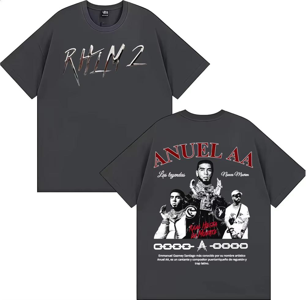Rapper Anuel AA Rhlm 2 Album 2025 World Tour T Shirts Men Clothing Hip Hop High Street T-shirt Vintage Casual Oversized Tshirts