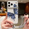 Butterfly Print Leather Lanyard Case For iPhone 18 Pro Max 17 16 15 14 13 Pro Max Luxury Hybrid TPU+PU Anti-skid Soft Phone Cover