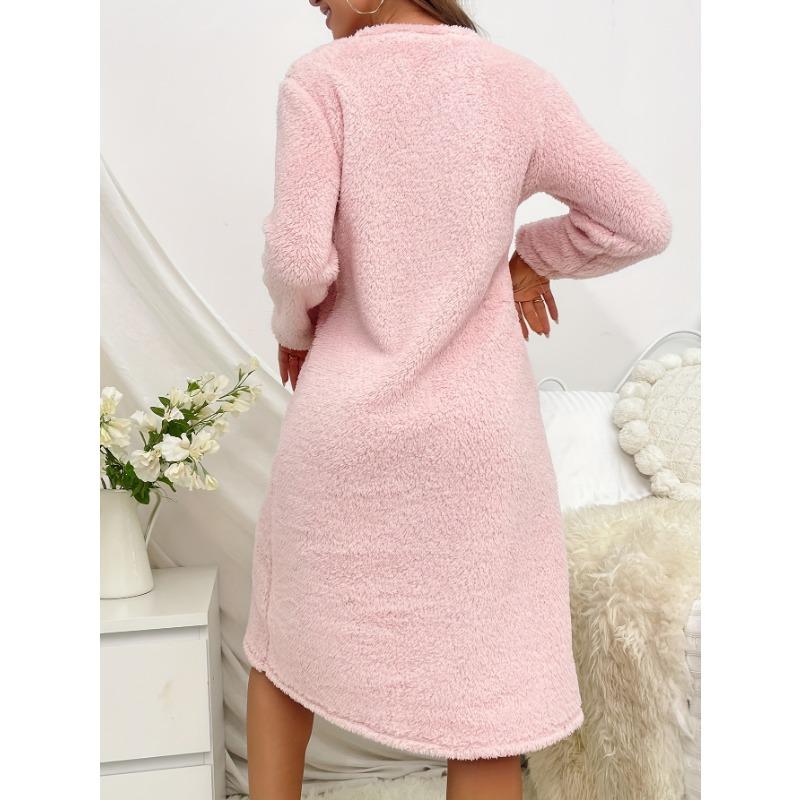 Rosa Liebesherz Pyjama Damen Nachthemd Flanell Herbst Winter Lange Ärmel Nachtwäsche Niedlicher Pyjama Warme PJs Weiche Pj Gemütlich Bequem Mädchen