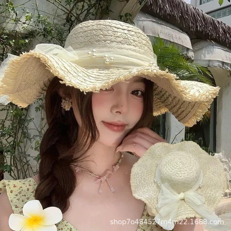 French Small Daisy Large Brim Breathable Straw Hat Women's Summer Seaside Vacation Woven Hat Raffia Sun Hat Tide