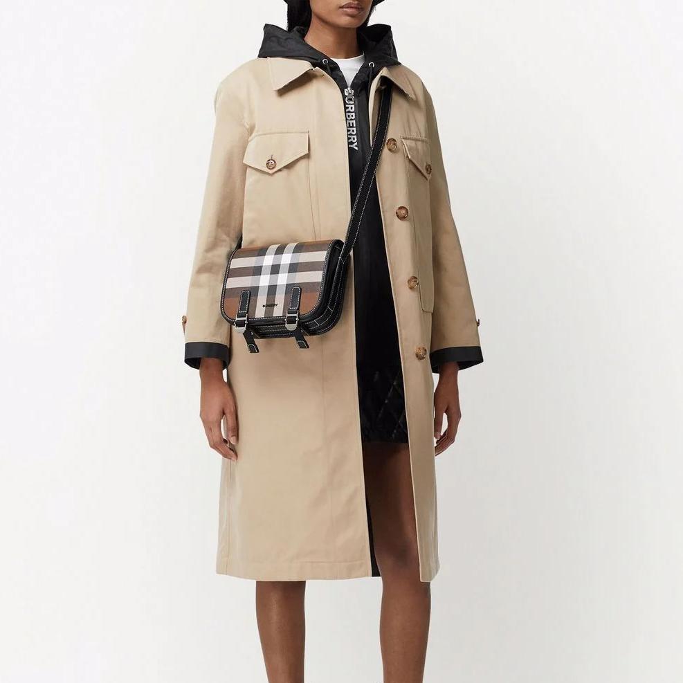 Burberry Check Canvas & Leather Crossbody Saddle Bag For Women Daily Use