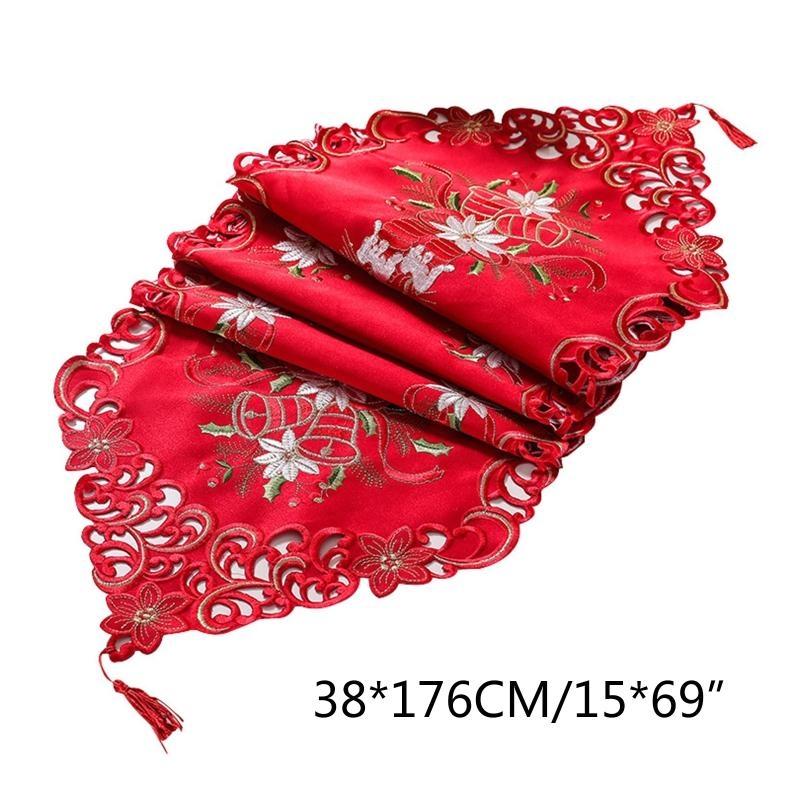 24TE Christmas Table Runners Dresser Scarves Unique Embroidery Design Excellent Gift