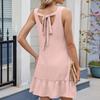 Women's Solid Color Round Neck Sleeveless Backless Tie-Up Dress
