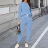 Sets For Women 2 Piece Round Neck Long Sleeve Shirts Colid Sweatpants Pocket Sets
