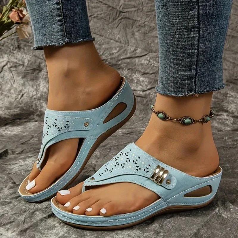 Fashion Woman Slippers 2025 New Wedge Sandals Flip Flops Non-Slip Soft Platform Shoes Lightweight Orthopedic Slippers Slides Women