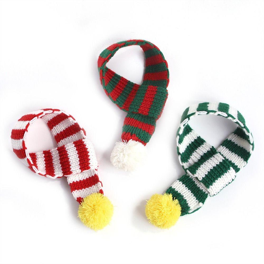 Knitted Knitted Dog Scarf Pompom Ball Dog Santa Scarves Cute Striped Pet Scarf Cats