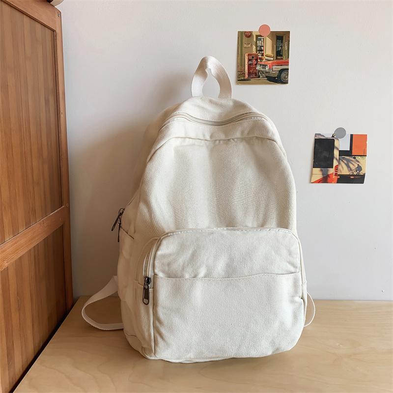 Solid 100% Cotton Backpacks For Women Classic Simple Canvas School Bags Korea Cloth Satchels Unisex Fabric Travel Packages