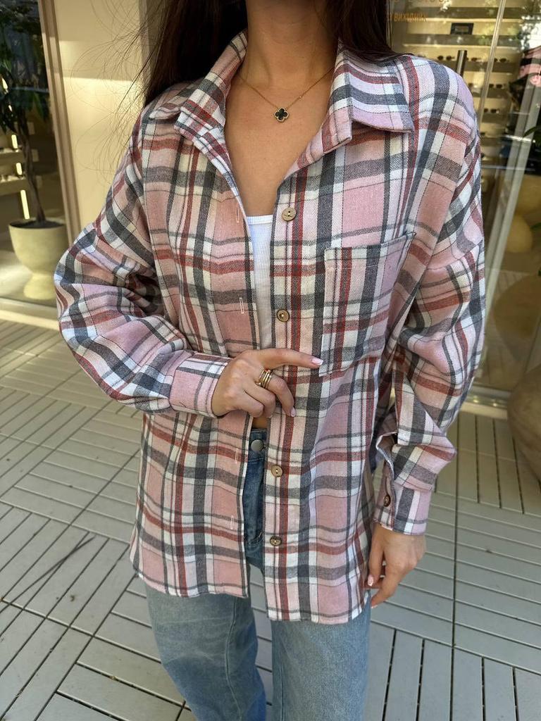 2025 Women's Long Sleeve Plaid Flannel Shirt - Preppy Style, Plus Size, Casual Coat