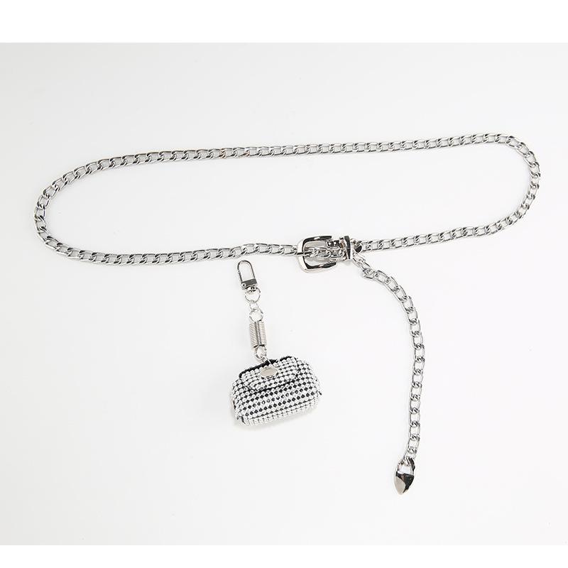Chain Waistband Silver With Small Bag Womens Clothing Dresses Accessories Coats