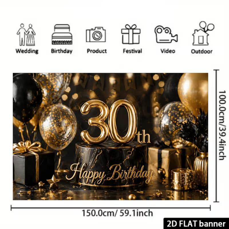 Sfondo fotografico 2D Lusso Nero Oro 30° Compleanno