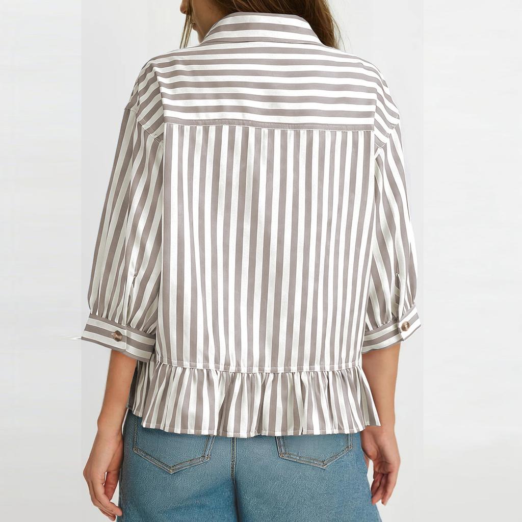 Womens Spring Tops Button Down Striped Blouse Summer Shirts for Women Casual Loose Fit Tshirts Shirts for Women