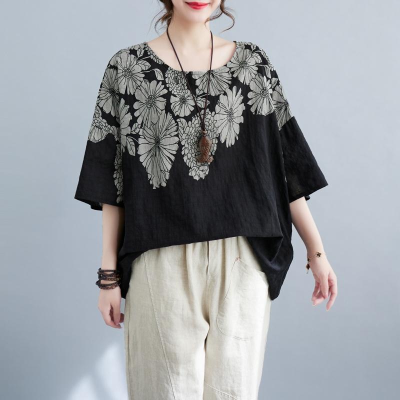 DIMANAF 2026 Plus Size New T-Shirt Women Print Loose Casual Casual Lady Tops Tees Shirts Oversize Summer