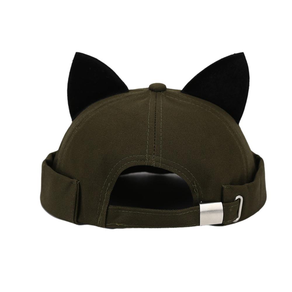 Leopard Print Cat Ears Brimless Hat Adjustable Beanie Hat Cute Melon Docker Cap  Outdoor