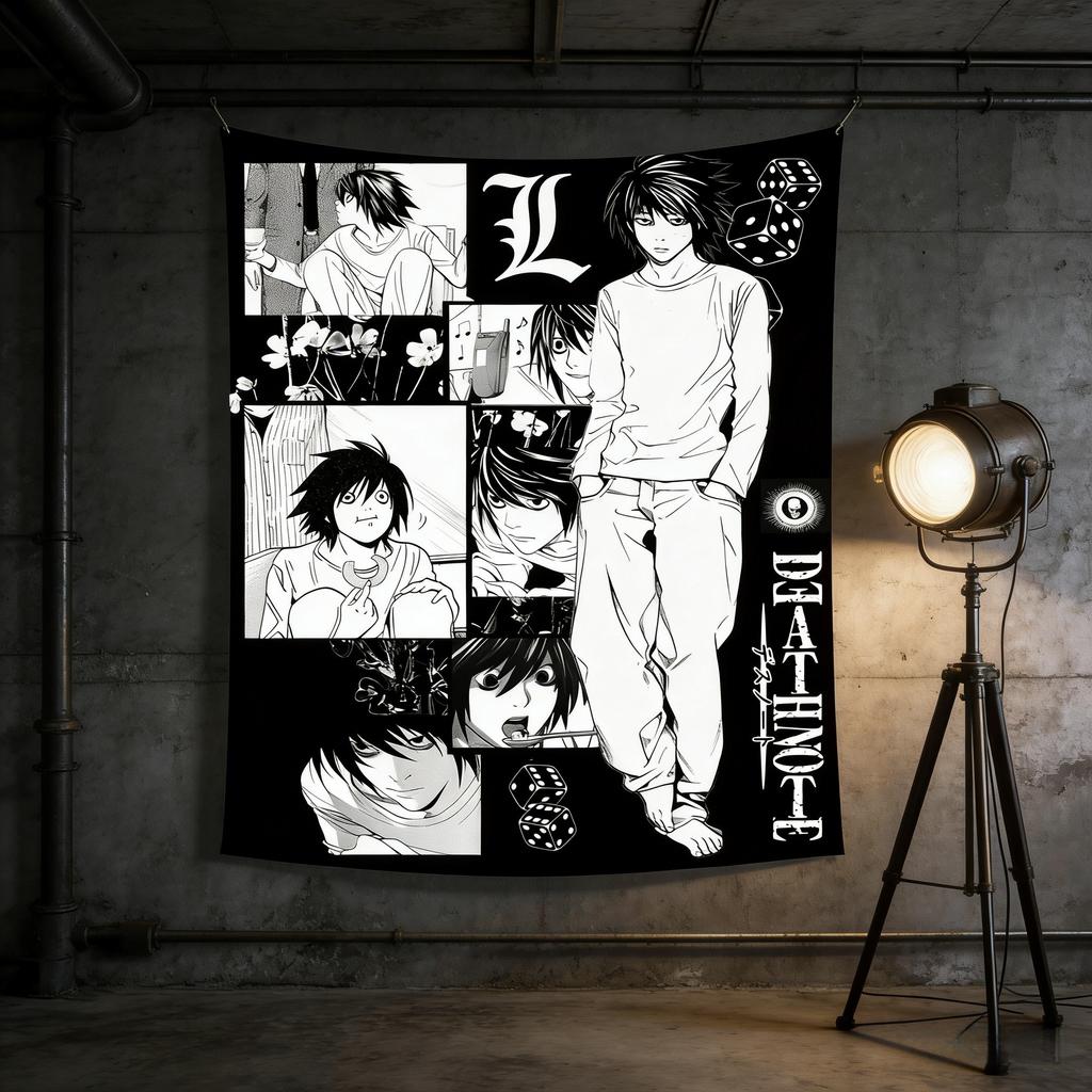 L Light Yagami Manga Collage Theme Tapestry Death Note Anime Decor For Bedroom Dorm Flat Print Multi-Size Reusable Durable