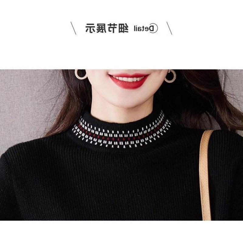 Autumn and Winter Versatile Loose Half Turtleneck Color Matching Casual Temperament Fashionable Pullover Sweater Tops for Women