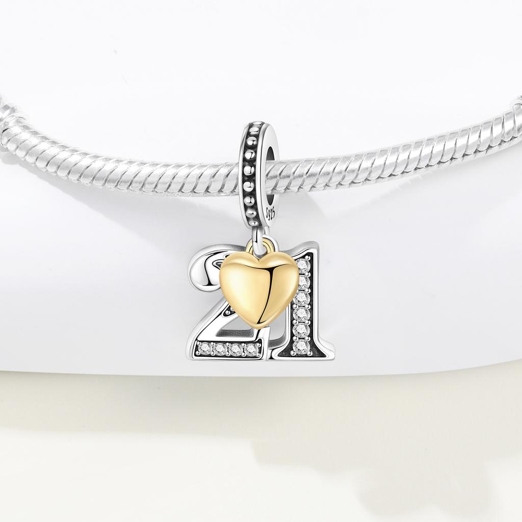 Original 15th 16 18 20 21 Anniversary Birthday Wedding S925 Silver Bead Pendant DIY Jewelry Gifts for Her