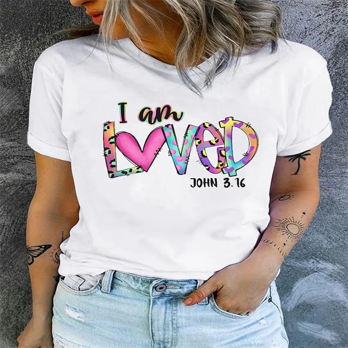 Reines Baumwoll-T-Shirt mit Buchstabenmusterdruck Sommer Kurzarm O-Ausschnitt Lustige Damen-T-Shirts