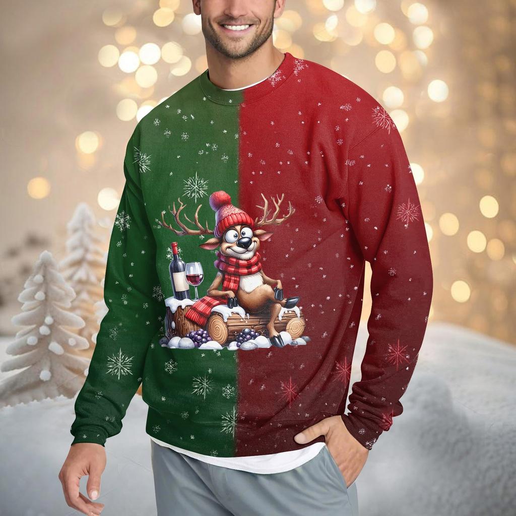Men's Casual Fashion Comfortable Christmas Printed Round Neck Pullover Sweatshirt Sweatshirt