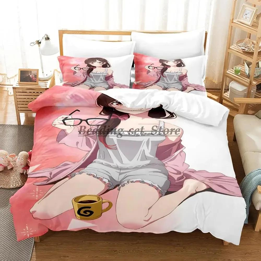 Chizuru Rent Girlfriend Bedding Set Single Twin Full Queen King Size Bed Set Aldult Kid Bedroom Duvetcover Sets Anime Bed