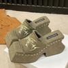 Punk Chunky Heels Mule Shoes Sandals For Women Rivet Platform Slide Sandals Open Toe 2025 Summer Trendy Shoes Street Women Shoes