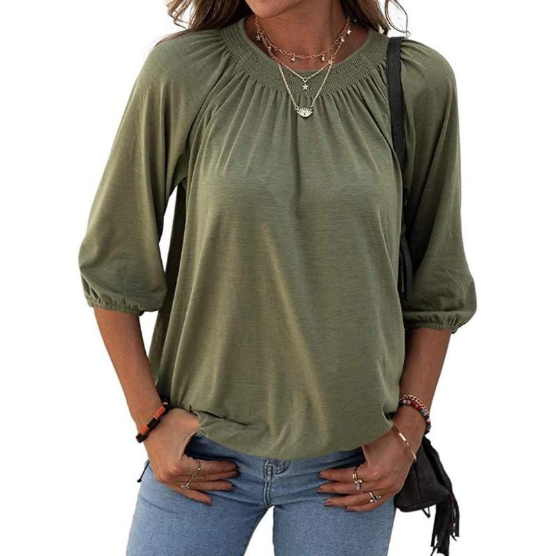 Women's Summer Style Pullover Round Neck Loose Three-quarter Sleeve T-Shirt for Women