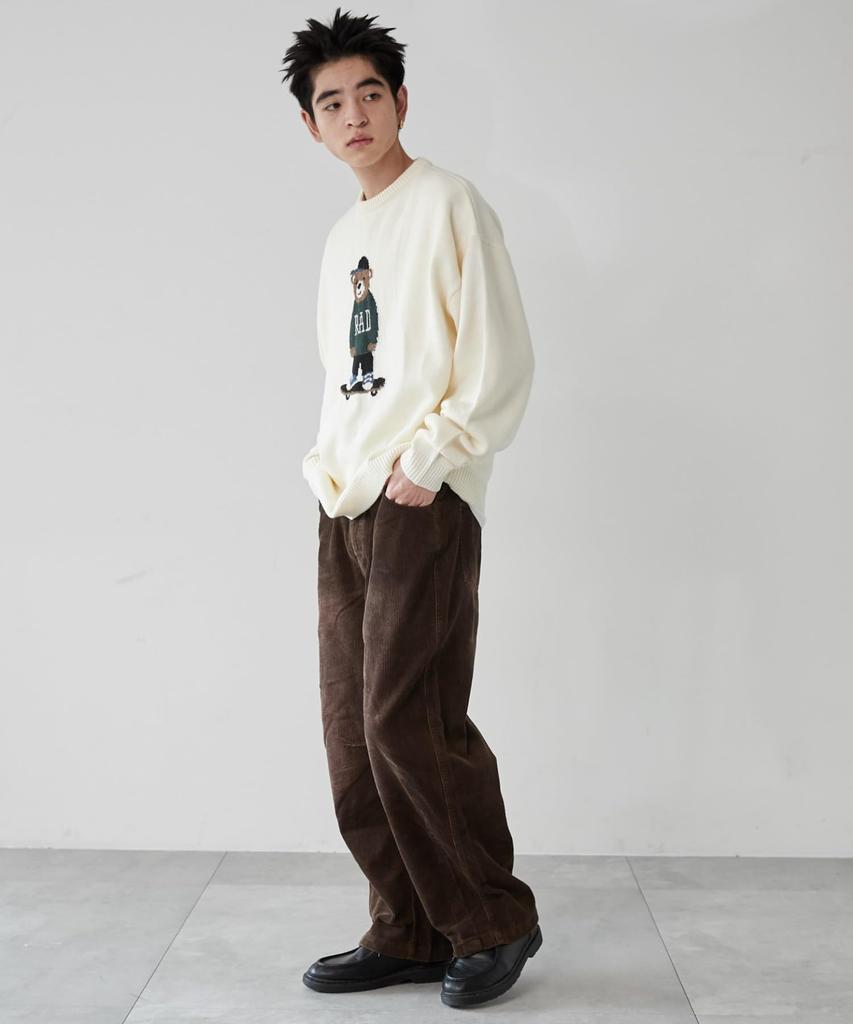 WEGO Animal Jacquard Knit Pullover Loose Men's Sweater, Unisex, Spring/Autumn/Winter, Fit, Casual, Large, Gift, White/Ivory