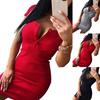 Sexy Women Short Sleeve V Neck Chest Buttons Ribbed Bodycon Knitted Mini Dress