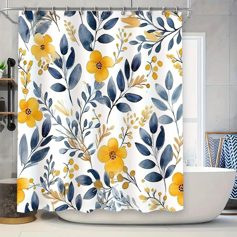 

Vibrant Flower Shower Curtain Waterproof Fabric Bath Decor For Home Bathroom Decoration In Blue Yellow Colors W60H190(CM)-1 Pcs