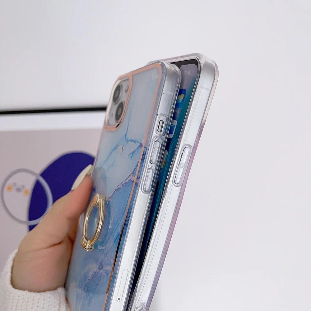 Phone Case For iPhone 16 15 14 Plus 13 Mini 12 11 Pro Max 7 8 SE3 SE 2020 SE2 Protect Cover Ring Holder Slim Fit Back Etui Coque