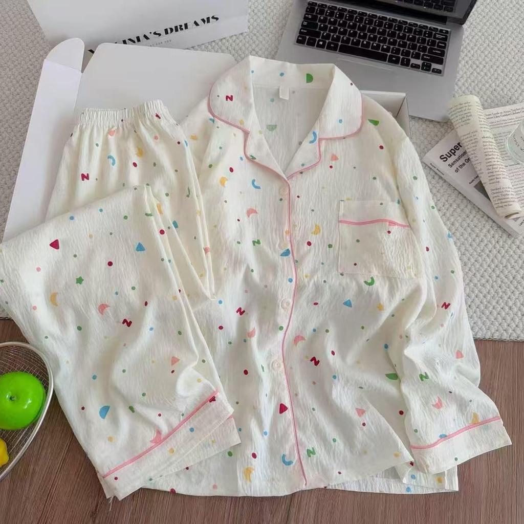 2025 Frühling/Herbst Niedliches Wolken-Baumwoll-Pyjama-Set für Mädchen - Langarm & Hose, Tragbar im Freien